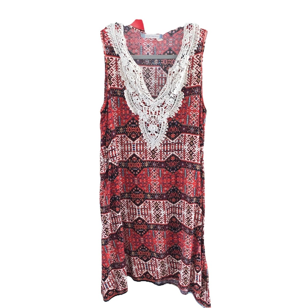 Chelsea & Violet Boho Chic Lace Trim‎ collar Shift Dress Size M